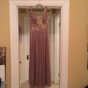 Formal long beaded gold and dark tan dress